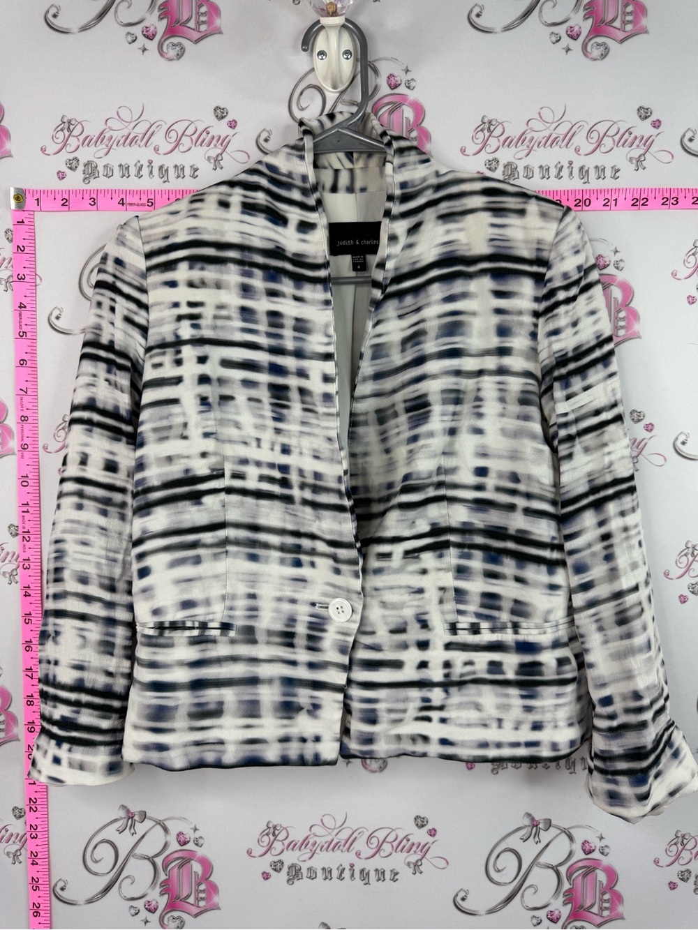 Judith and Charles blazer button Abstract Plaid Blazer in Black & White